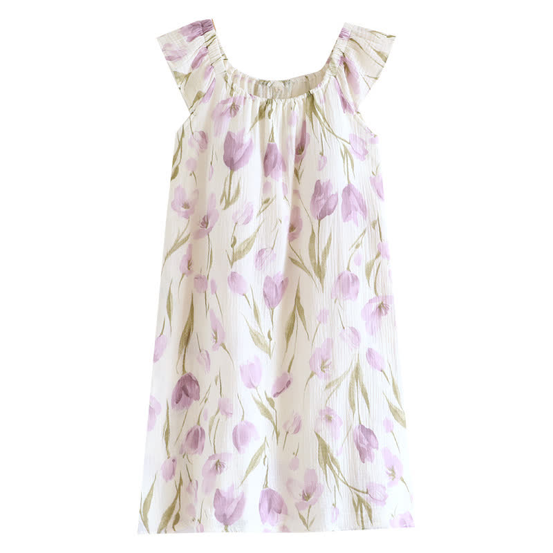 Tulip Print Cotton Gauze Padded Camisole Nightdress