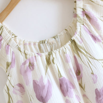 Tulip Print Cotton Gauze Padded Camisole Nightdress