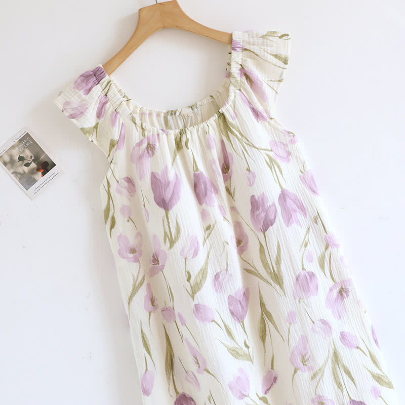 Tulip Print Cotton Gauze Padded Camisole Nightdress
