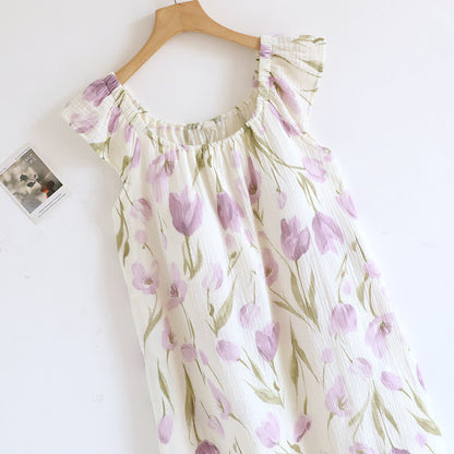 Tulip Print Cotton Gauze Padded Camisole Nightdress