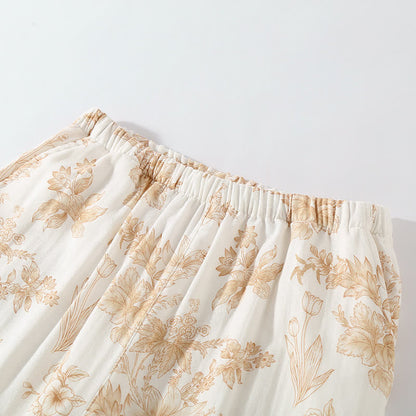Elegant Floral Cotton Double-layer Gauze Loungewear Set