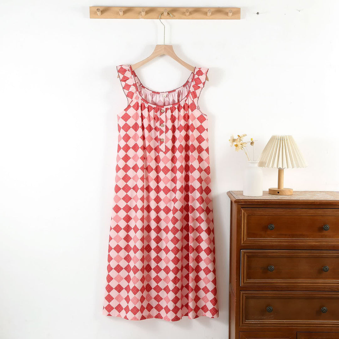 Sweet Diamond Pattern Cotton Gauze Camisole Nightwear