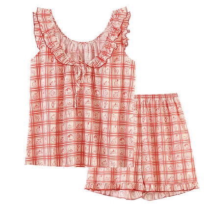 Sweet Diamond Pattern Cotton Gauze Camisole Nightwear