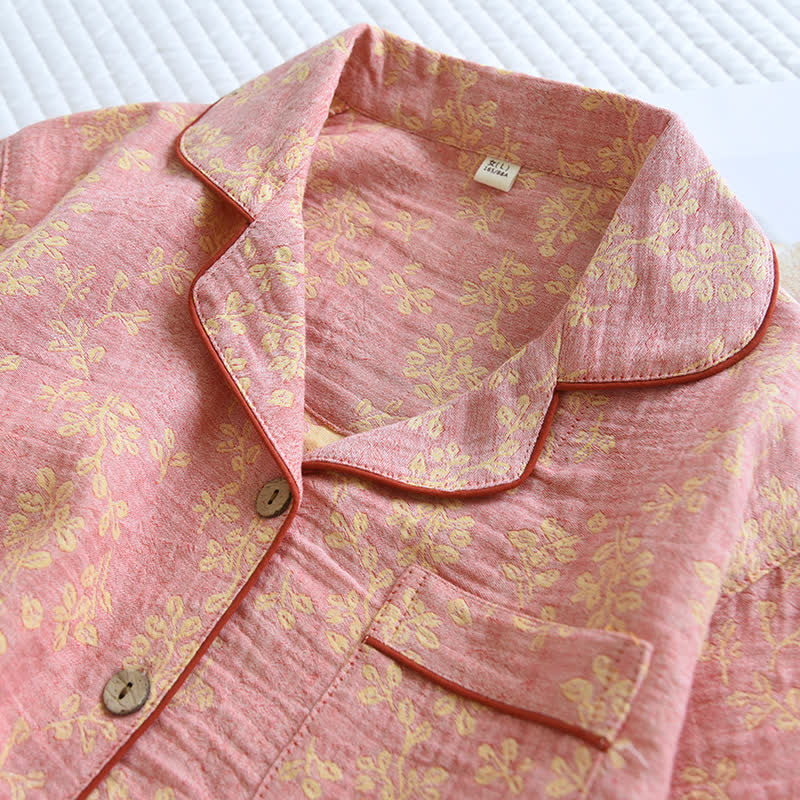 Floral Cotton Yarn-dyed Jacquard Lapel Pajama