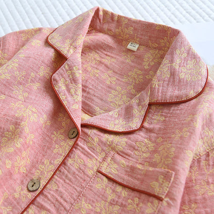 Floral Cotton Yarn-dyed Jacquard Lapel Pajama