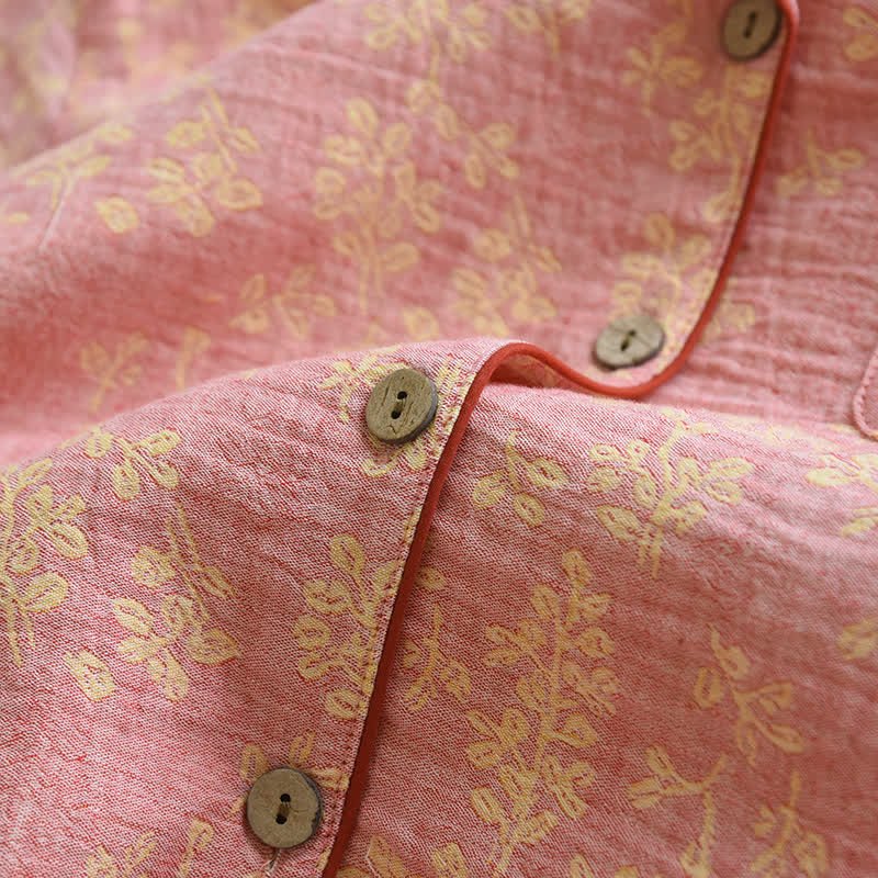 Floral Cotton Yarn-dyed Jacquard Lapel Pajama
