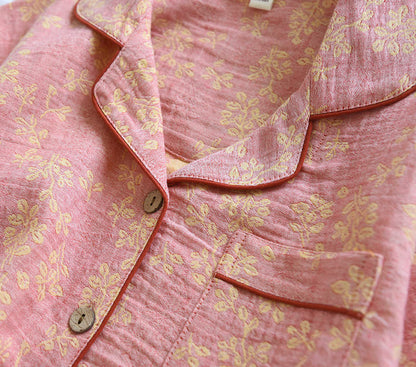 Floral Cotton Yarn-dyed Jacquard Lapel Pajama