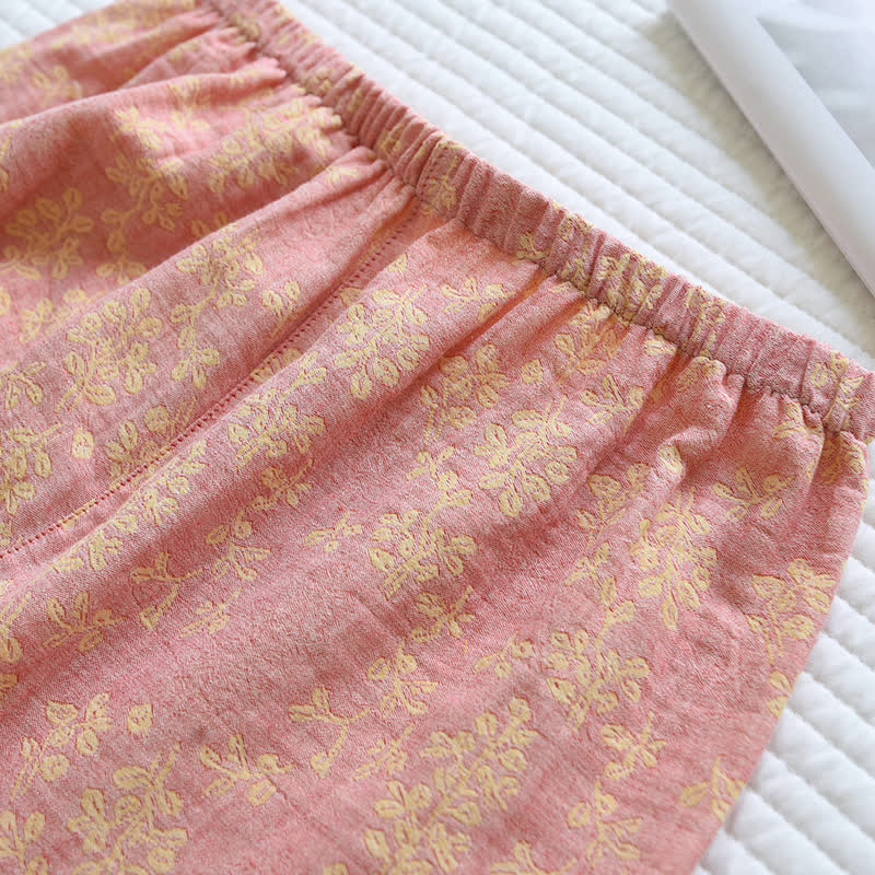 Floral Cotton Yarn-dyed Jacquard Lapel Pajama