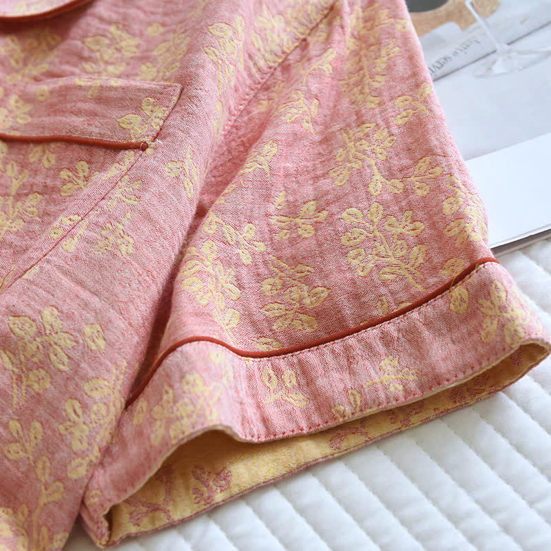 Floral Cotton Yarn-dyed Jacquard Lapel Pajama