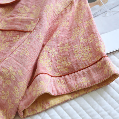 Floral Cotton Yarn-dyed Jacquard Lapel Pajama