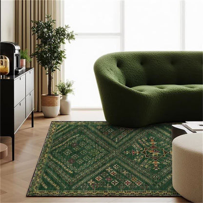 Moroccan Geometric Dark Green Area Rug