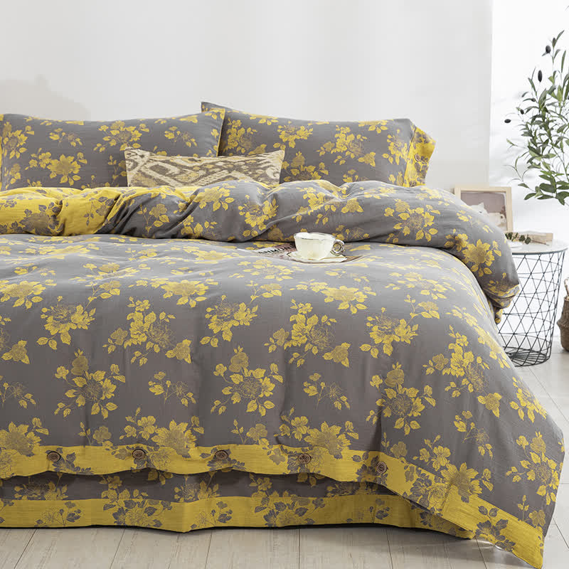 Rustic Floral Cotton Gauze Jacquard Bedding Set(4pcs) - image 0