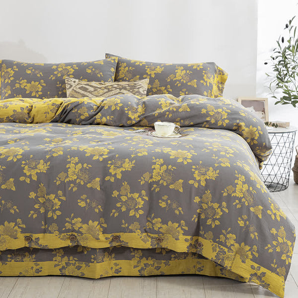 Rustic Floral Cotton Gauze Jacquard Bedding Set(4pcs) - image 0