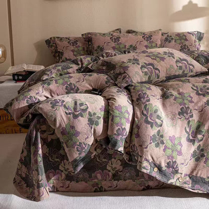 Floral Cotton Gauze Jacquard Reversible Bedding Set(4pcs)