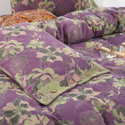 Floral Cotton Gauze Jacquard Reversible Bedding Set(4pcs)