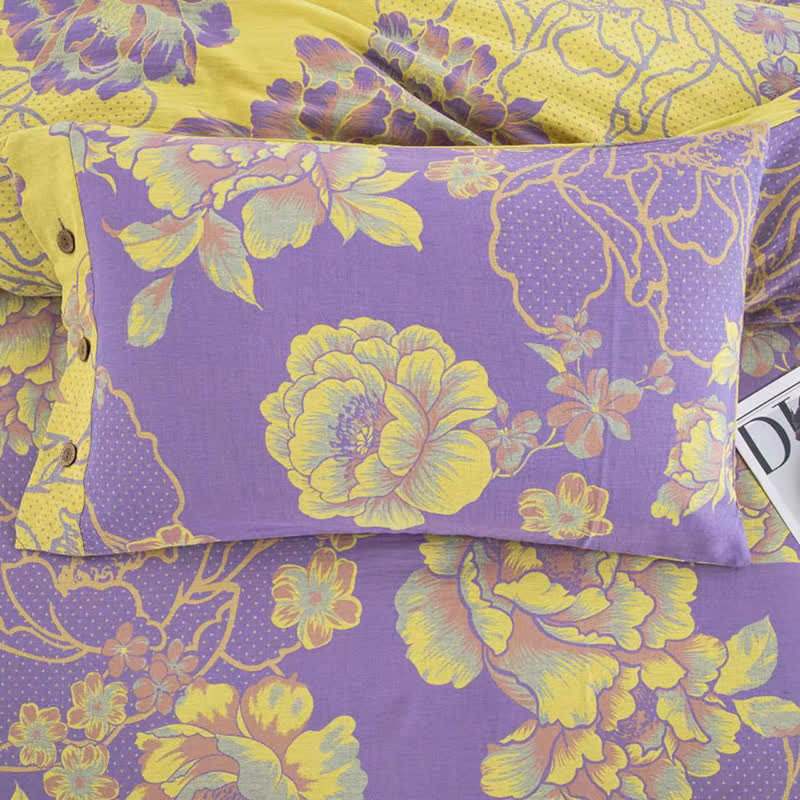 Peony Cotton Gauze Jacquard Bedding Set(4pcs)