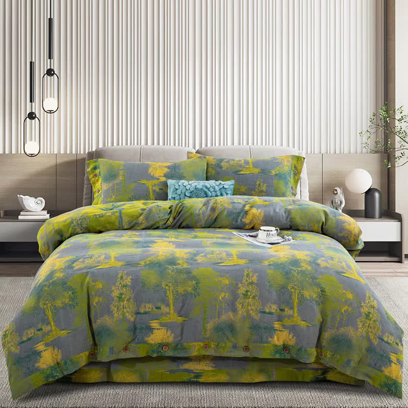 Tree Print Cotton Gauze Jacquard Bedding Set(4pcs)