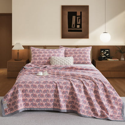 Thai Elephant Print Cotton Muslin Bedspread