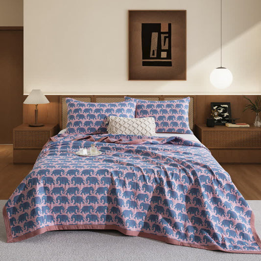 Thai Elephant Print Cotton Muslin Bedspread