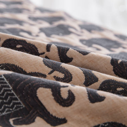 Thai Elephant Print Cotton Muslin Bedspread