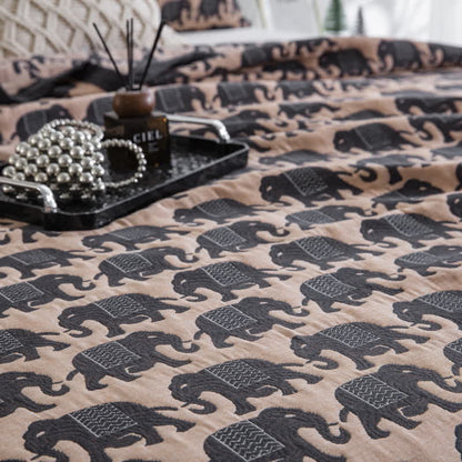 Thai Elephant Print Cotton Muslin Bedspread