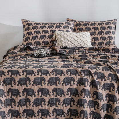 Thai Elephant Print Cotton Muslin Bedspread