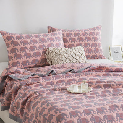 Thai Elephant Print Cotton Muslin Bedspread