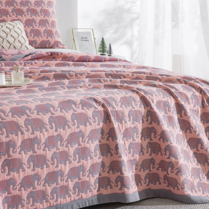 Thai Elephant Print Cotton Muslin Bedspread