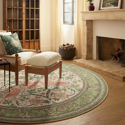Floral Bird Waterproof Round-shaped Area Rug