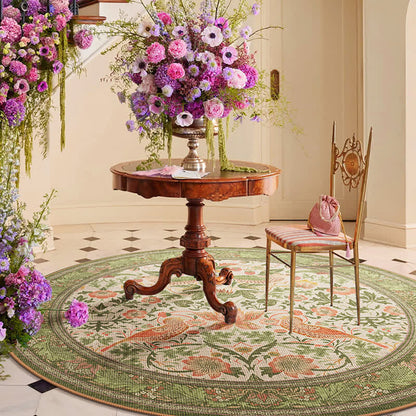 Floral Bird Waterproof Round-shaped Area Rug