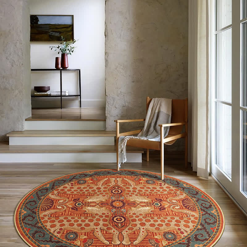 Vintage Exotic Round Leopard Area Rug