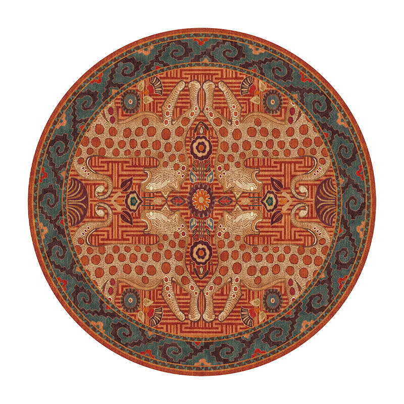 Vintage Exotic Round Leopard Area Rug