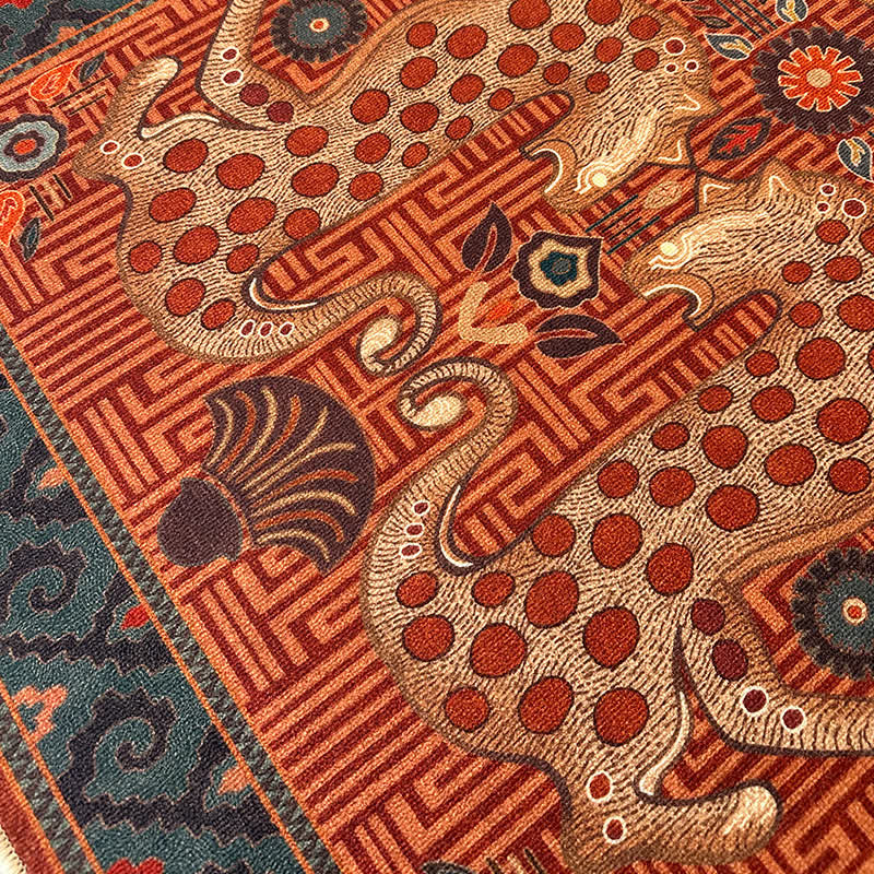 Vintage Exotic Round Leopard Area Rug