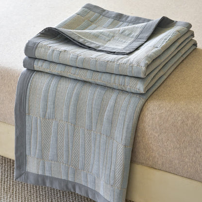 Blue Stripe Plaid Cotton Muslin Bedspread