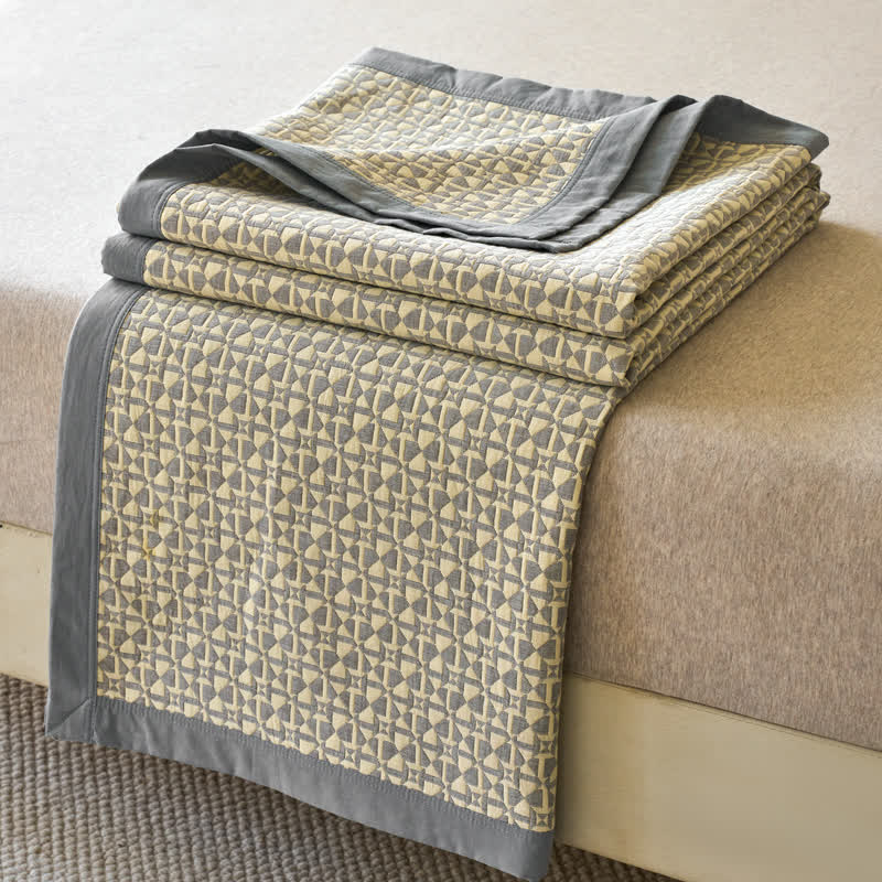 Geometric Grid Cotton Muslin Bedspread
