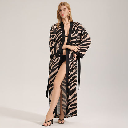 Zebra Print Long Sleeve Kimono Bathrobe