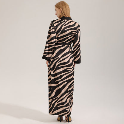 Zebra Print Long Sleeve Kimono Bathrobe