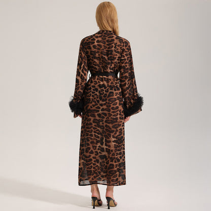 Leopard Print Long Sleeve Kimono Bathrobe