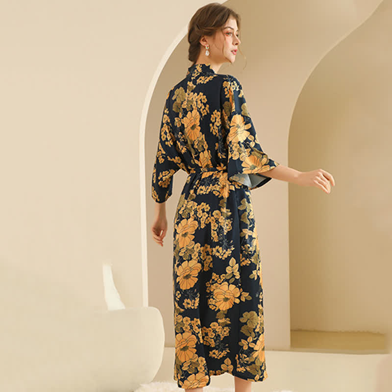 Yellow Floral Kimono Bathrobe Set - image 1