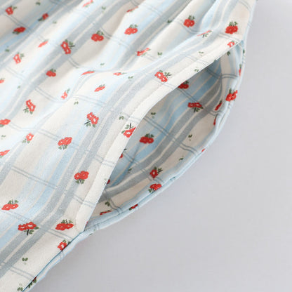Red Floral Flutter Sleeve Cotton Sleepwear