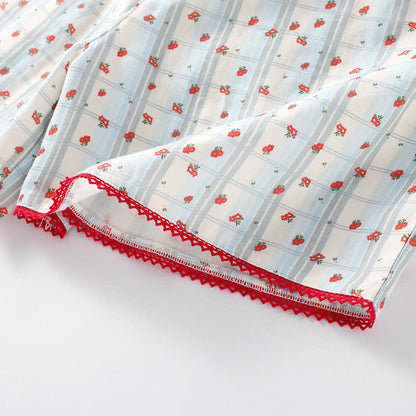 Red Floral Flutter Sleeve Cotton Sleepwear
