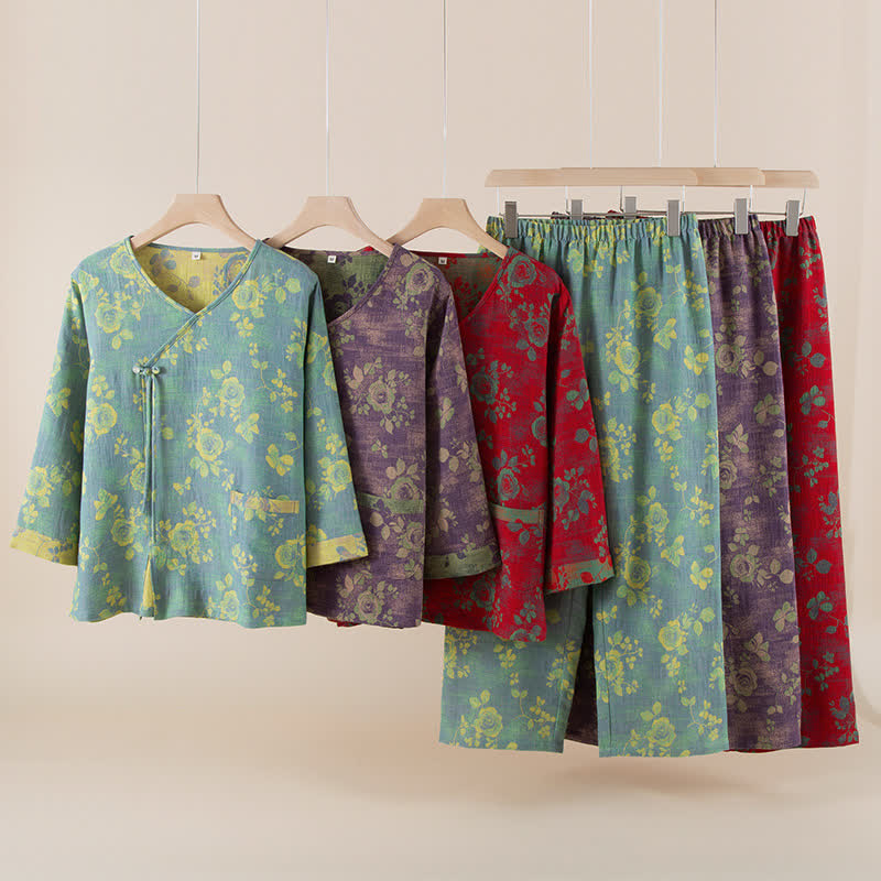 Rose Jacquard Cotton Gauze Sleepwear Set