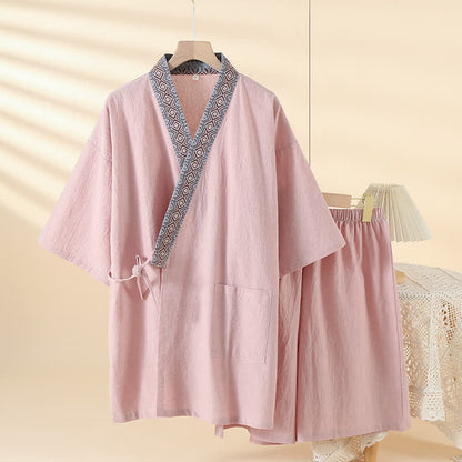 Solid Kimono Pajama with Geometric Collar