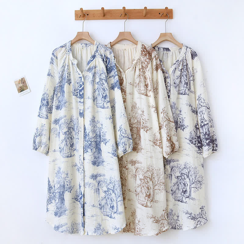 Toile Print Cotton Gauze Nightdress - image 0