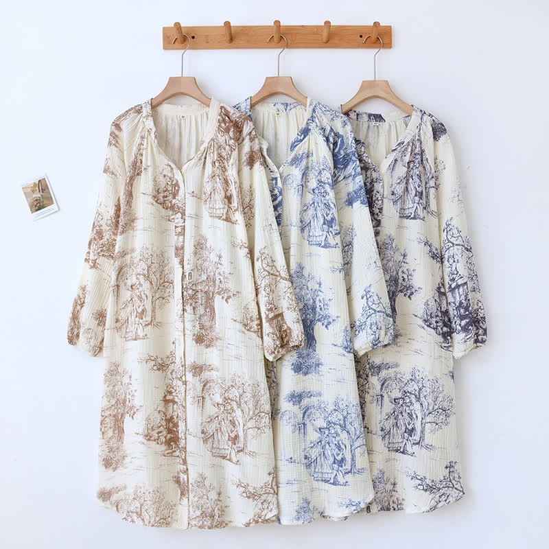 Toile Print Cotton Gauze Nightdress - image 1