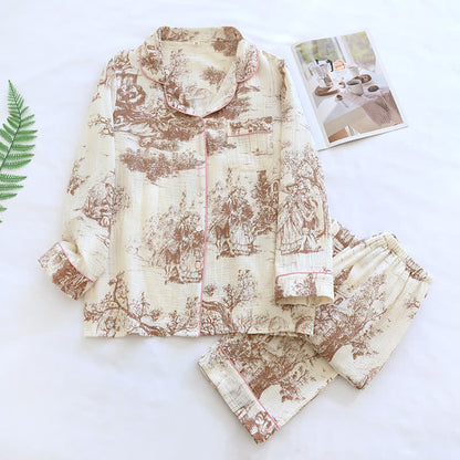 Ink-wash Toile Print Cotton Gauze Loungewear - Brown - XL - image 0