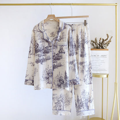 Ink-wash Toile Print Cotton Gauze Loungewear - image 4