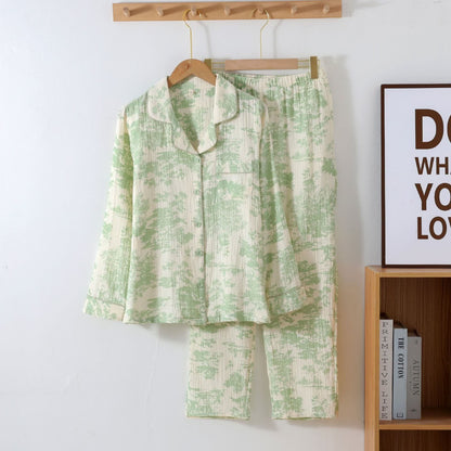 Scenic Toile Cotton Gauze Loungewear Set - Green - XXL - image 11
