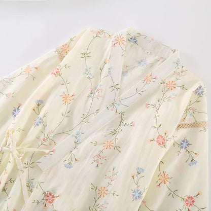 Floral Cotton Gauze Kimono Loungewear Robe
