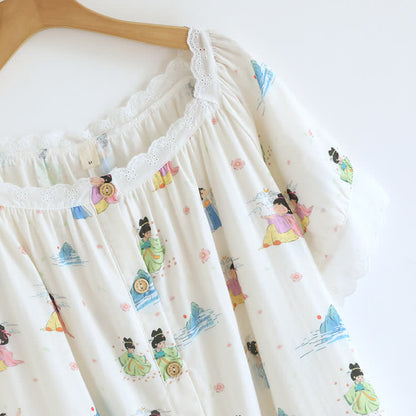 Oriental Cartoon Princess Cotton Lace Nightdress